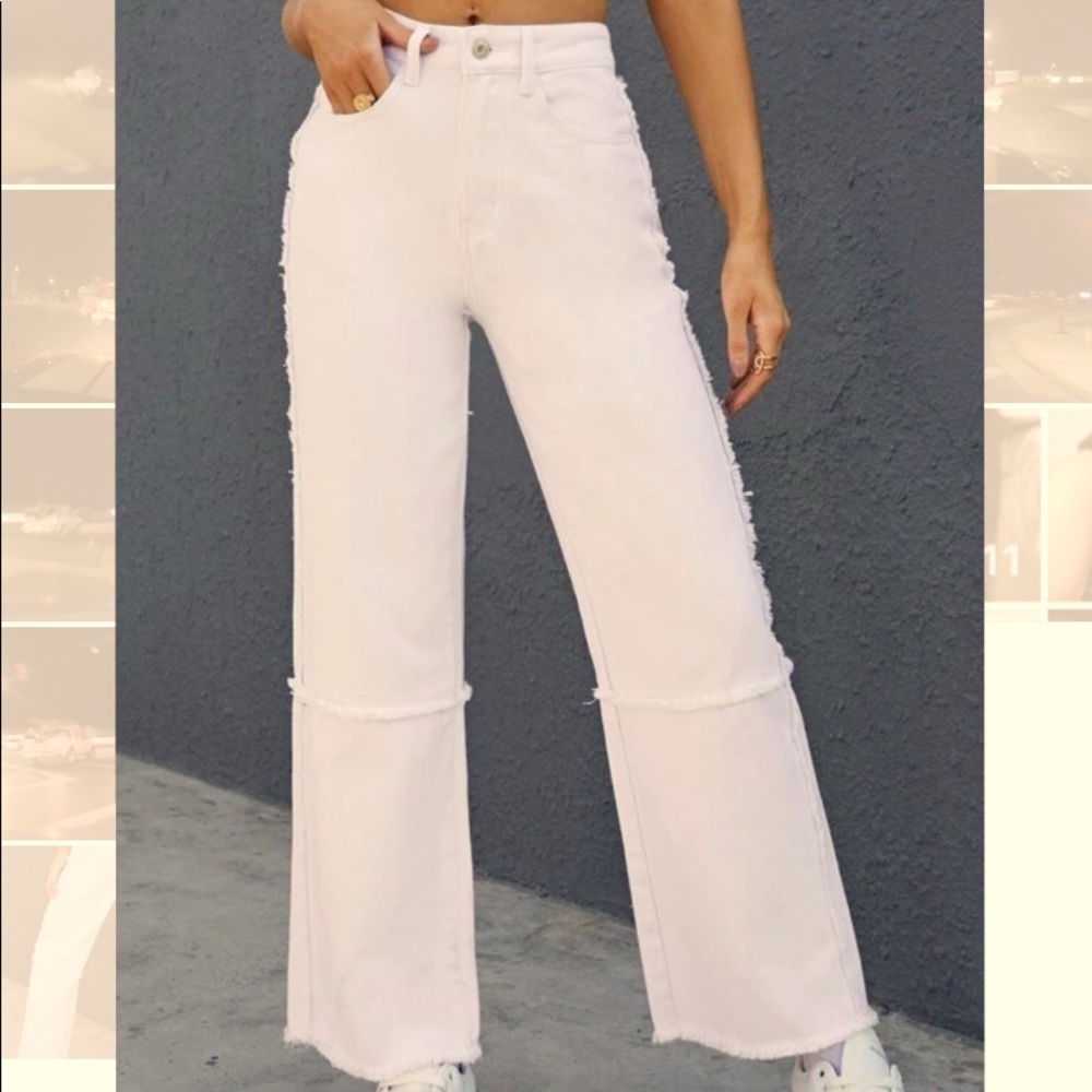 High Waist Raw Hem Jean